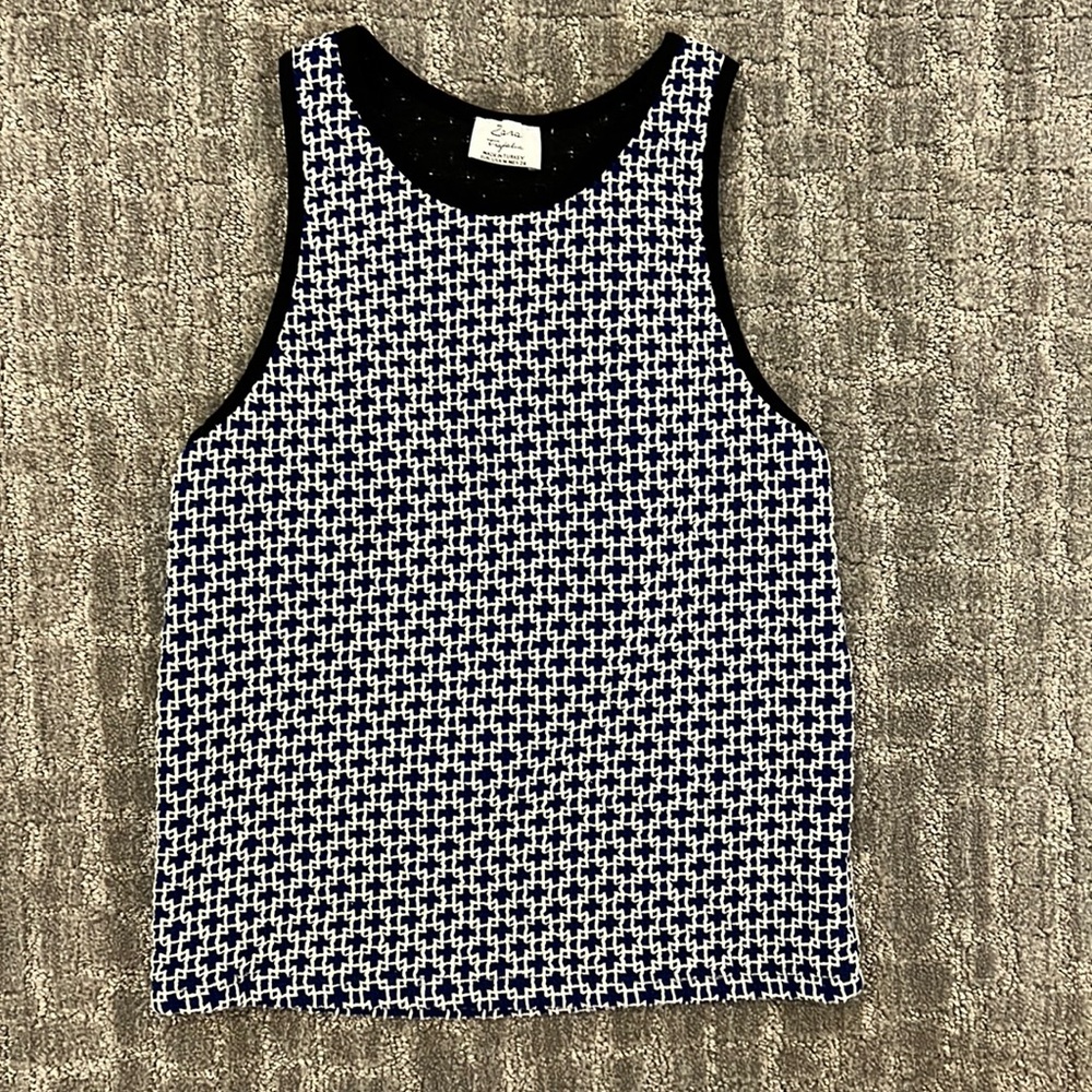 Blue and white Zara thick knit top